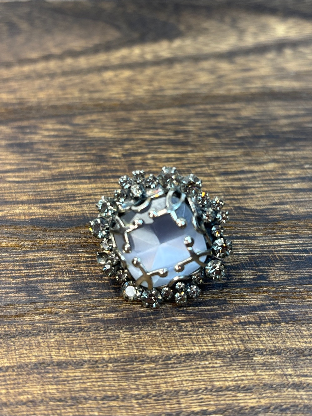 Sorrelli Silver-Tone Crystal Statement Ring with Faceted Center Stone